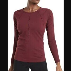 Athleta Shirt Womens Medium Burgundy Seamless Foothill Perforated Athletic Gym